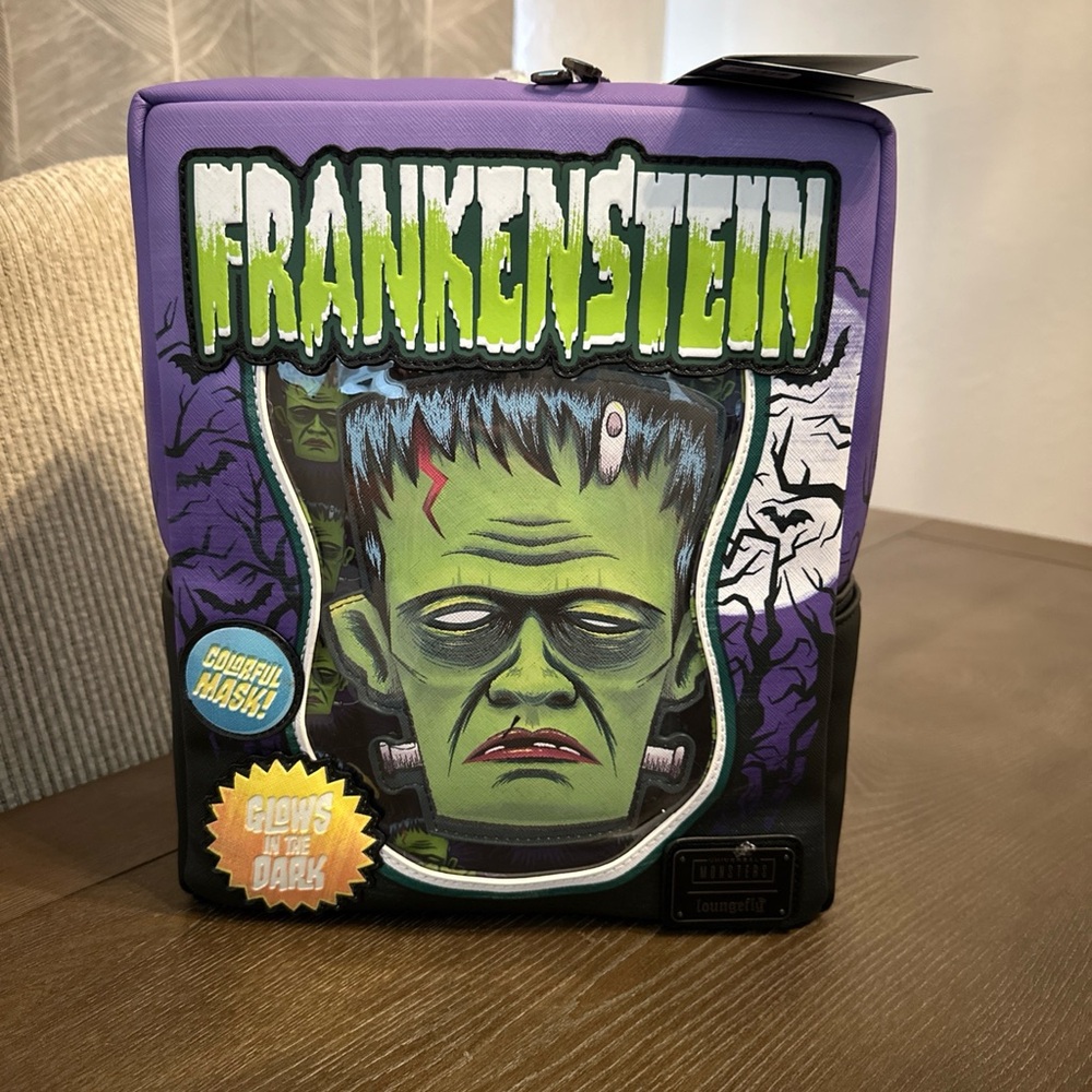NWT Loungefly Universal Monsters Frankenstein Glow in the Dark‎ With Mask Coin